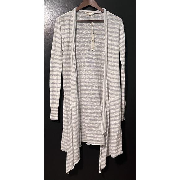 NWT Lovestitch Women's Open Front Striped Cardigan Sweater Size M Gray White - Picture 1 of 5